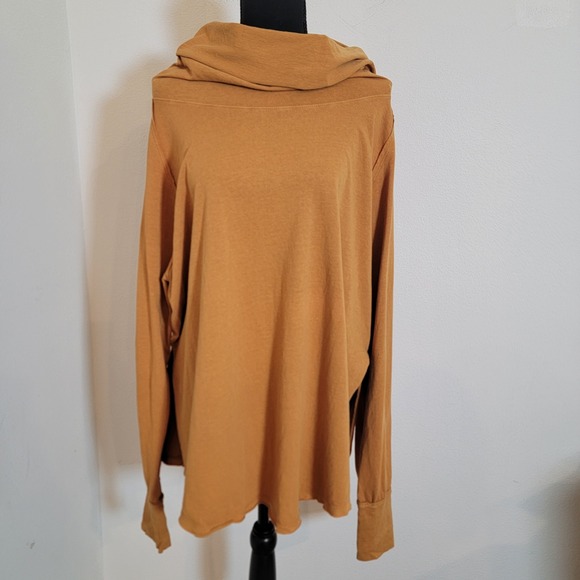 We The Free Tops - We the Free Large Long Sleeve Mustard Brown Cotton Mockneck Oversize OB1235140